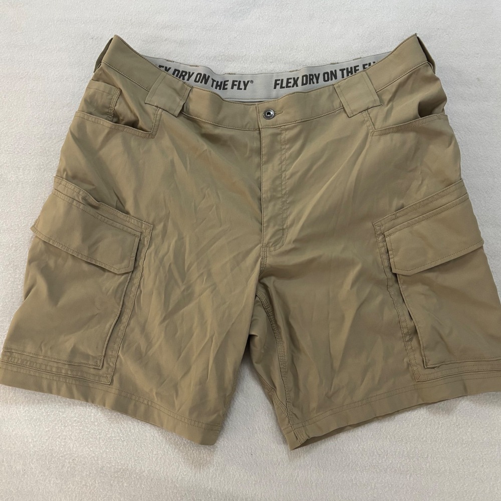 Duluth Trading Co Flex Dry on the Fly Cargo Shorts Mens 42 Relaxed Fit Khaki Tan